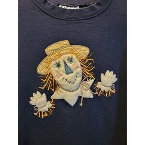 Endless Design Fall Scarecrow Navy Blue Sweatshirt Womens Size Medium Halloween